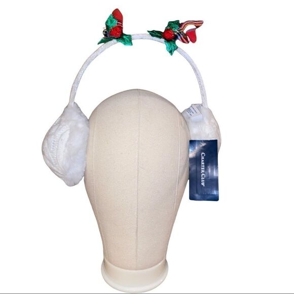 Charter Club Cable Knit Ivory Reindeer Earmuffs - Picture 2 of 8